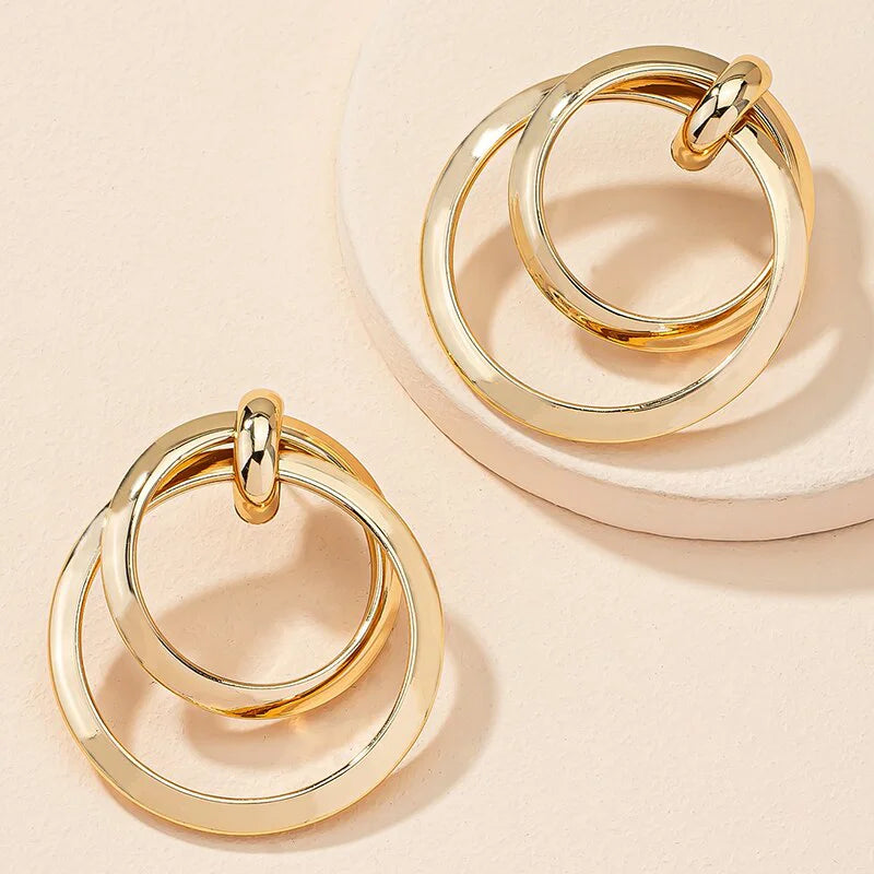 Creative Retro Double Circle Metal Earrings